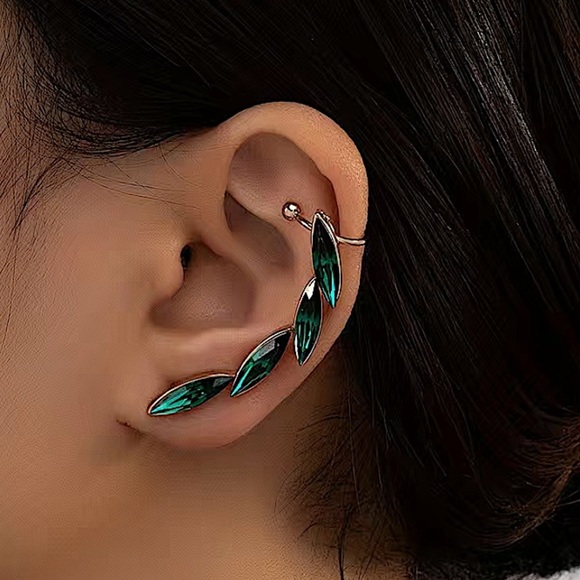 Gold Zircon Emerald Ear Climber, Punk, Goth, Elegant - Picture 1 of 6